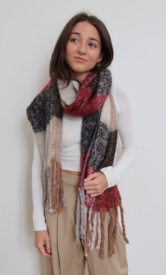 Blanket Style Super Soft Scarf - Black/Wine