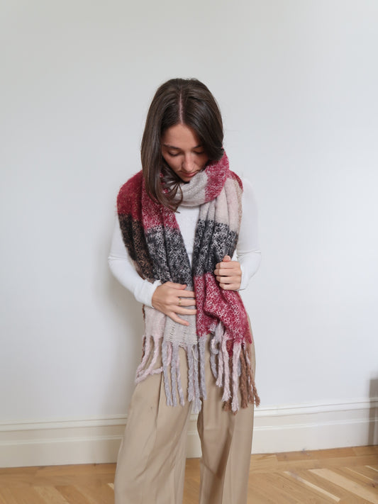 Blanket Style Super Soft Scarf - Black/Wine