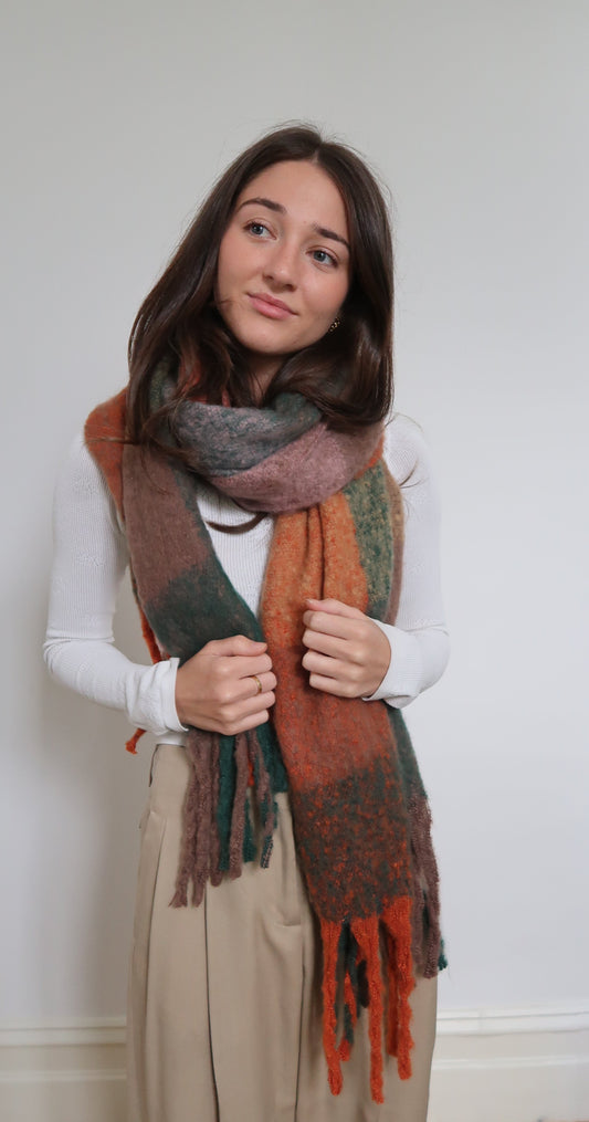 SUPER SOFT BLANKET SCARVE - GREEN/ORANGE