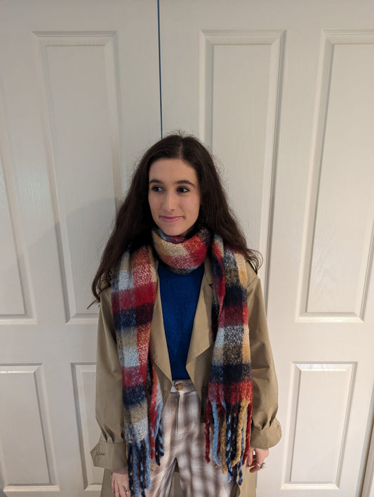 Soft Blanket Scarf - Navy and Red