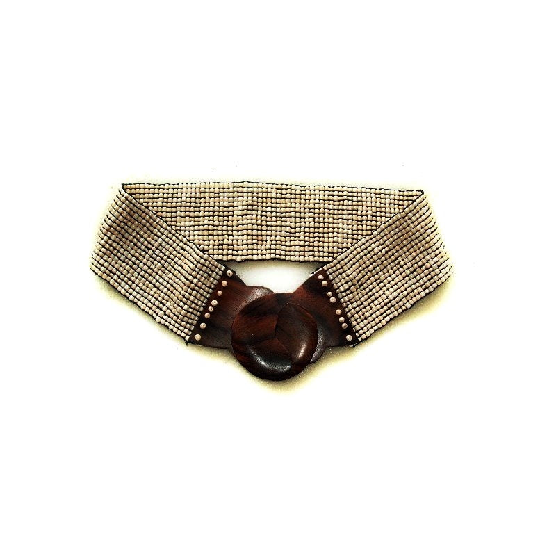 Plain Pearl Belt with Wooden Buckle - Waist Belt 36718