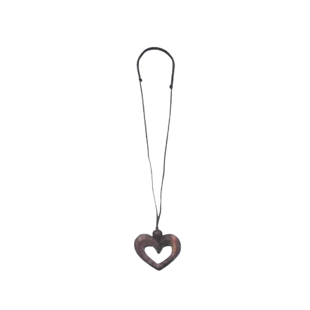 Large Open Heart Wooden Pendant Necklace N6-346