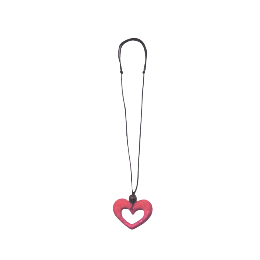 Large Open Heart Wooden Pendant Necklace N6-346