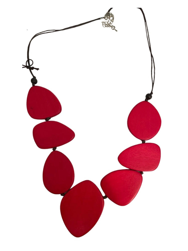 Oval Shaped Wooden Beaded Necklace N6-7744