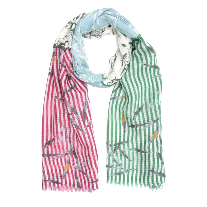 POLYESTER BAMBOO AND STRIPED PRINT SCARF - VERT CLAIR