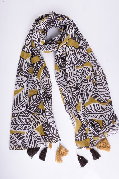Large Coloured Leaves Cotton Scarf 63444