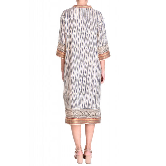 Long Block Printed Tunic - Bleu Fonce