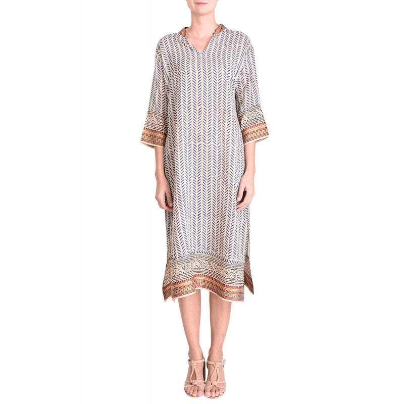 Long Block Printed Tunic - Bleu Fonce