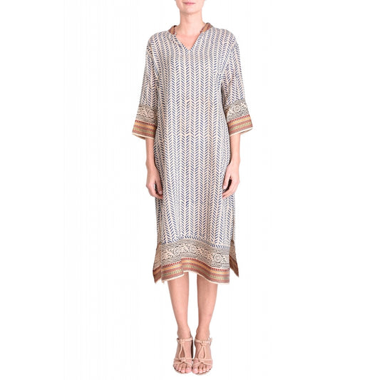 Long Block Printed Tunic - Bleu Fonce