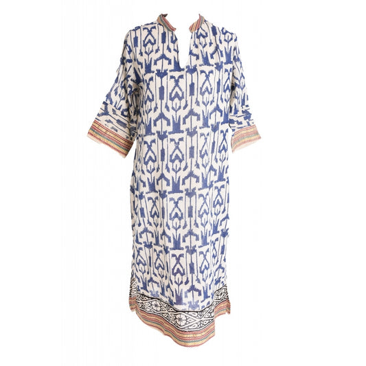 Long Block Printed Tunic - Bleu Fonce1