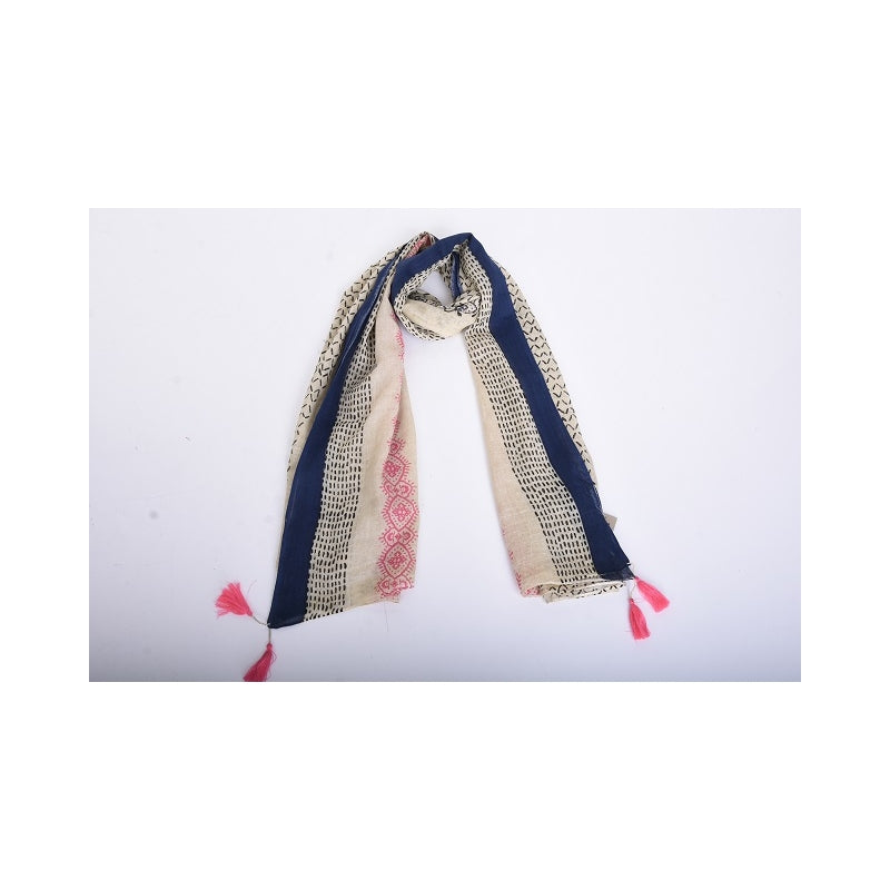 Block Print and Tassels Organic Cotton Scarf - 63763