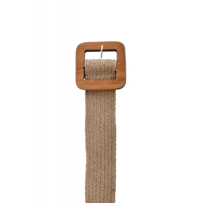 BRAIDED BELT WITH WOODEN SQUARE BUCKLE - MARRON CLAIR