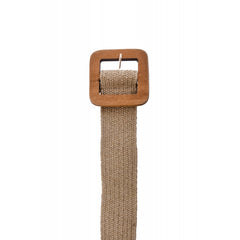 BRAIDED BELT WITH WOODEN SQUARE BUCKLE - MARRON CLAIR