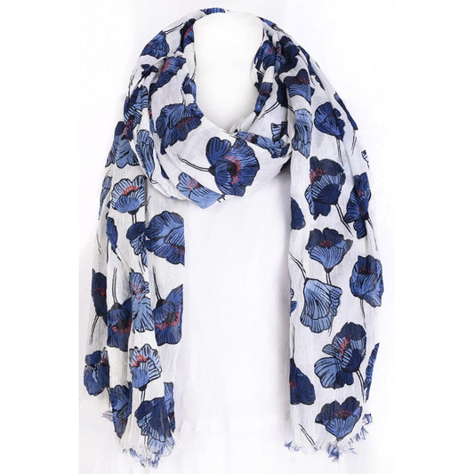 GIANT POPPIES COTTON SCARF - BLEU CLAIR