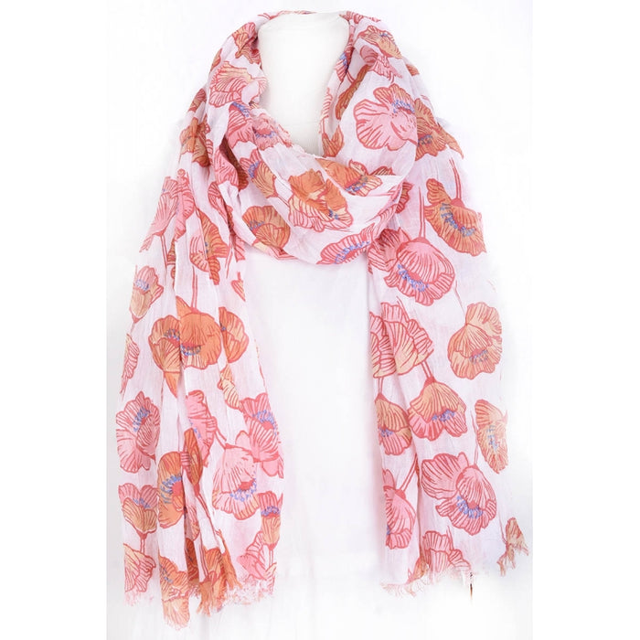 GIANT POPPIES COTTON SCARF - ROUGE CLAIR