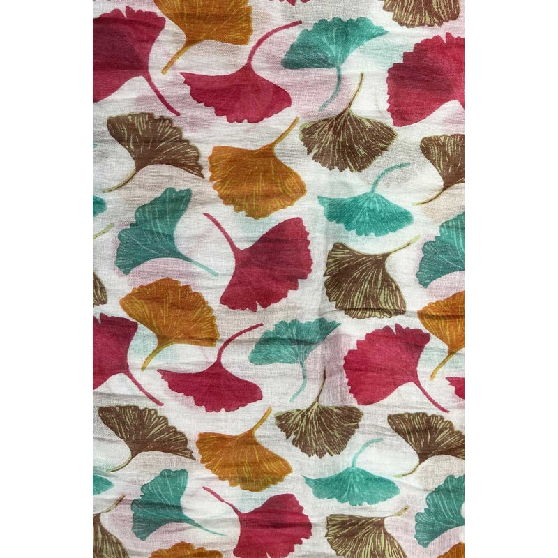 Gincko Leaves Printed Cotton Scarf - 64706