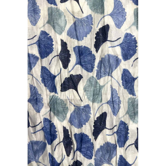 Gincko Leaves Printed Cotton Scarf - Bleu Clair