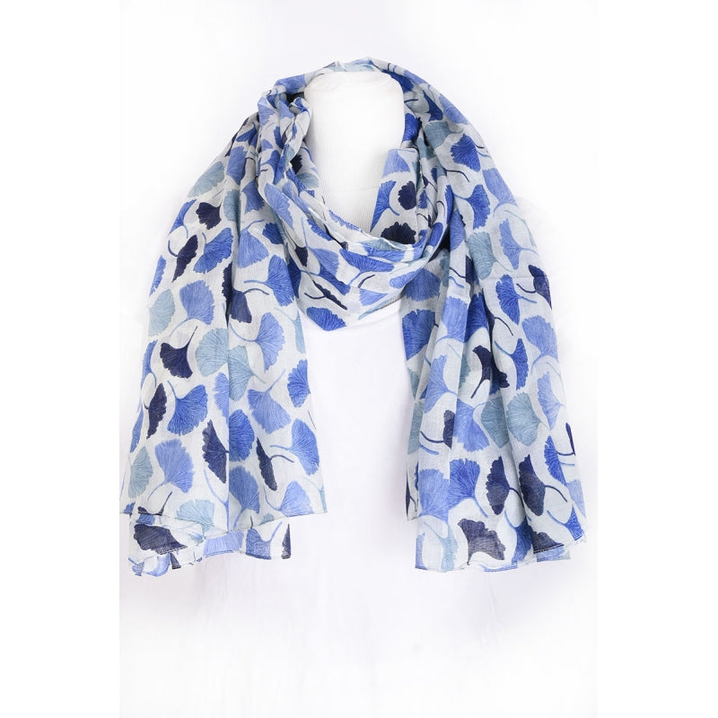 Gincko Leaves Printed Cotton Scarf - 64706