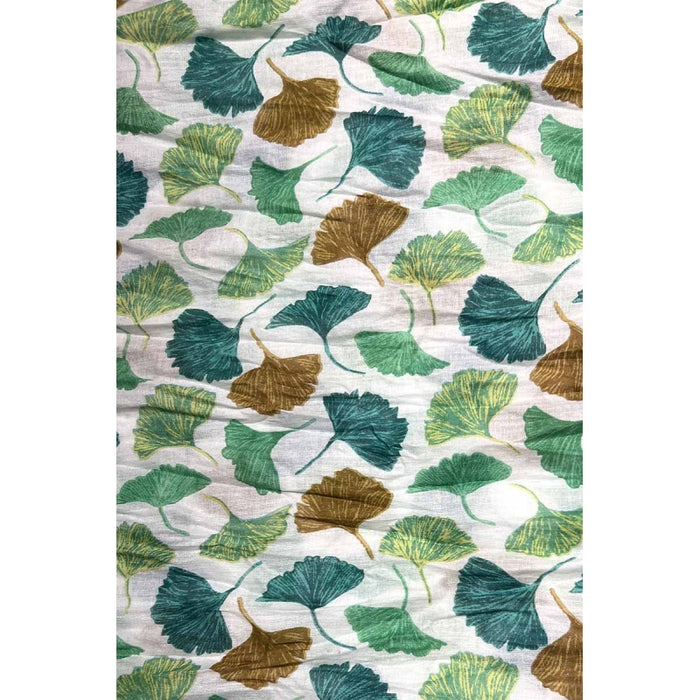 Gincko Leaves Printed Cotton Scarf - Vert Clair
