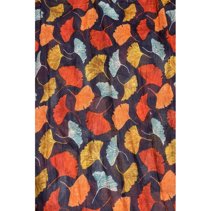 Gincko Leaves Printed Cotton Scarf - Multi Fonce