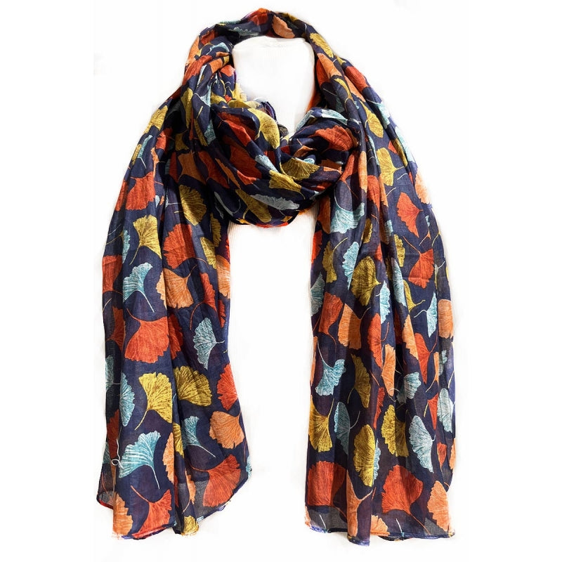 Gincko Leaves Printed Cotton Scarf - 64706