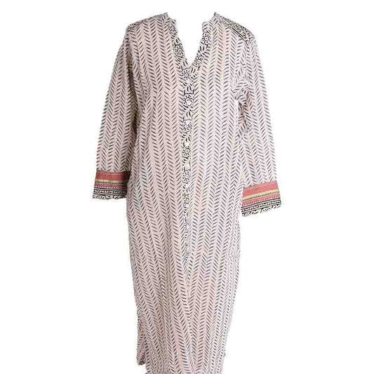 Long Block Print Cotton Kurta - Bleu Fonce