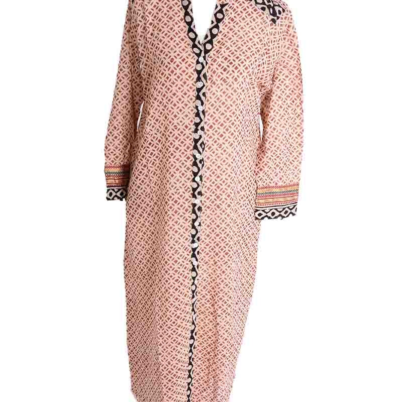 Long Block Print Cotton Kurta - Rouge Fonce 64740 Sample