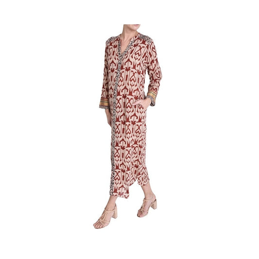 Long Block Print Cotton Kurta - Rouge Fonce