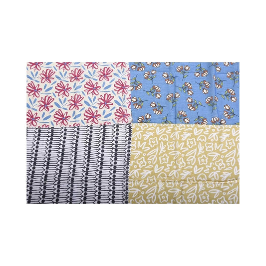 FOUR PATTERNED COTTON SCARF - ROSE FONCE