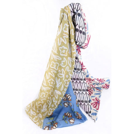 FOUR PATTERNED COTTON SCARF - ROSE FONCE