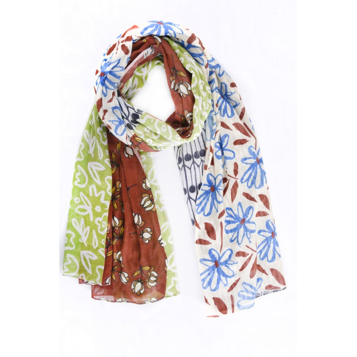 FOUR PATTERNED COTTON SCARF - VERT FONCE