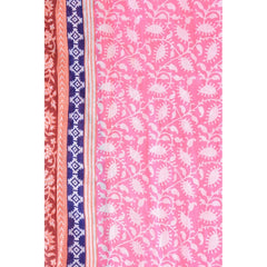 Indian Flowers Cotton scarf with Tassels - ROSE FONCE