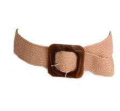 ELASTICATED BELT WITH SQUARE BUCKLE - MARRON CLAIR