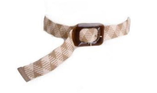 ELASTICATED BELT WITH SQUARE BUCKLE - ECRU