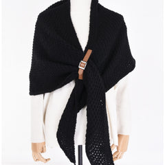 Buckle Wrap Knitted Poncho - Noir