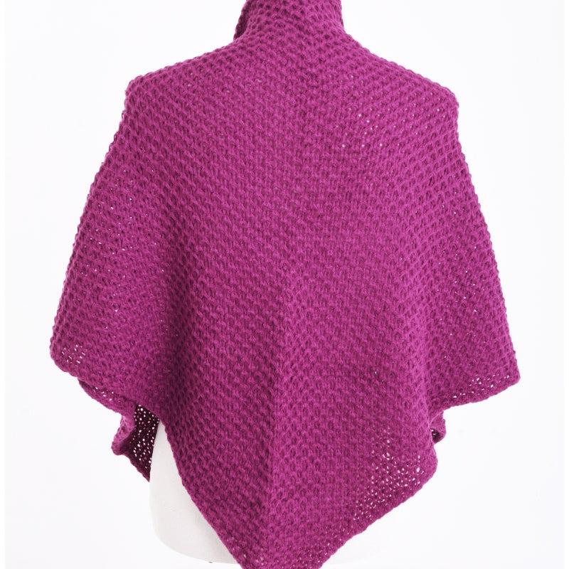 Buckle Wrap Knitted Poncho - Rose Fonce