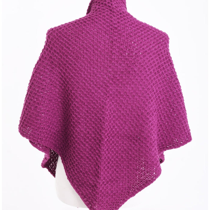 Knitted Poncho Wrap - Rose Fonce