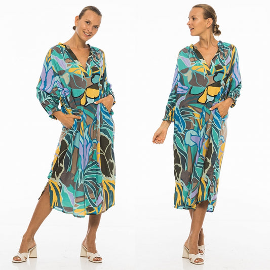 Palme Tunisian Collar Viscose Dress - Multi Clair