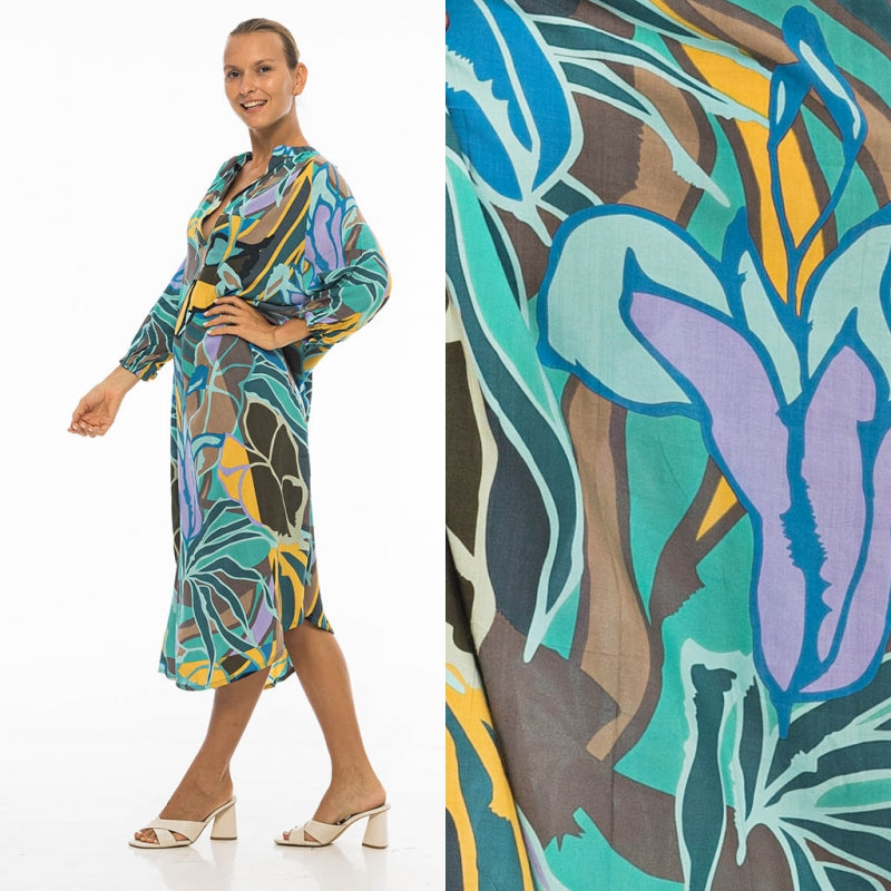 Palme Tunisian Collar Viscose Dress - Multi Clair