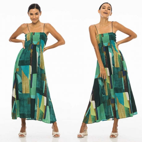 Palme Viscose Printed Elastic Dress - Vert Fonce