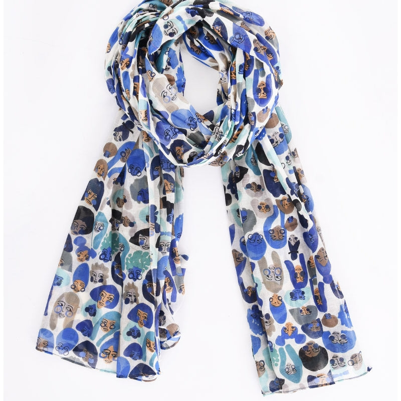 Palme Cotten Printed Scarf Quirky Faces - 65924