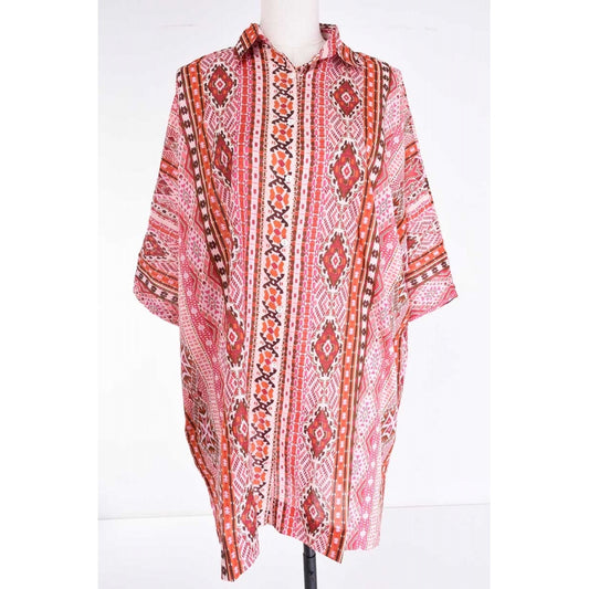 Palme Cotton Printed Maxi Shirt - Rose Fonce