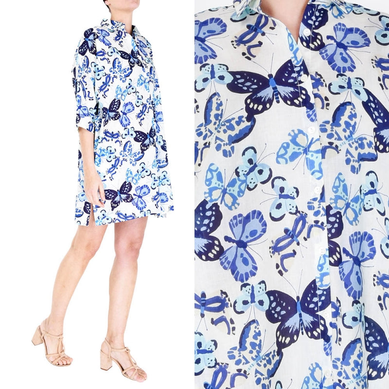 Palme Cotton Printed Maxi Shirt - Bleu Clair