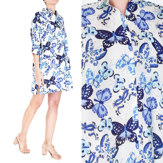 Palme Cotton Printed Maxi Shirt - Bleu Clair