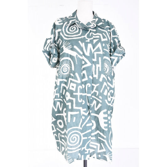 Palme Cotton Printed Oversize Shirt - Vert Fonce