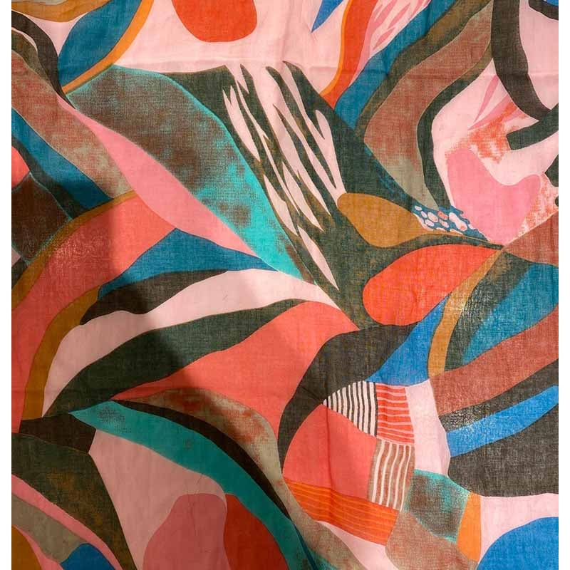 Palme Leaves and Lines Cotton Scarf - 66012