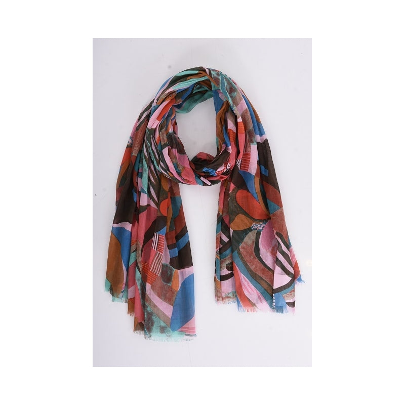 Palme Leaves and Lines Cotton Scarf - 66012