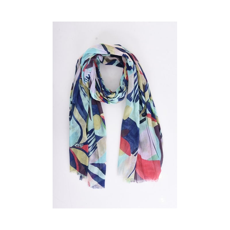 Palme Leaves and Lines Cotton Scarf - 66012