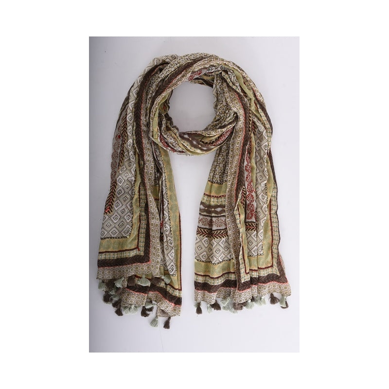 Cotton Scarf Embroidered and Tassels - 66208