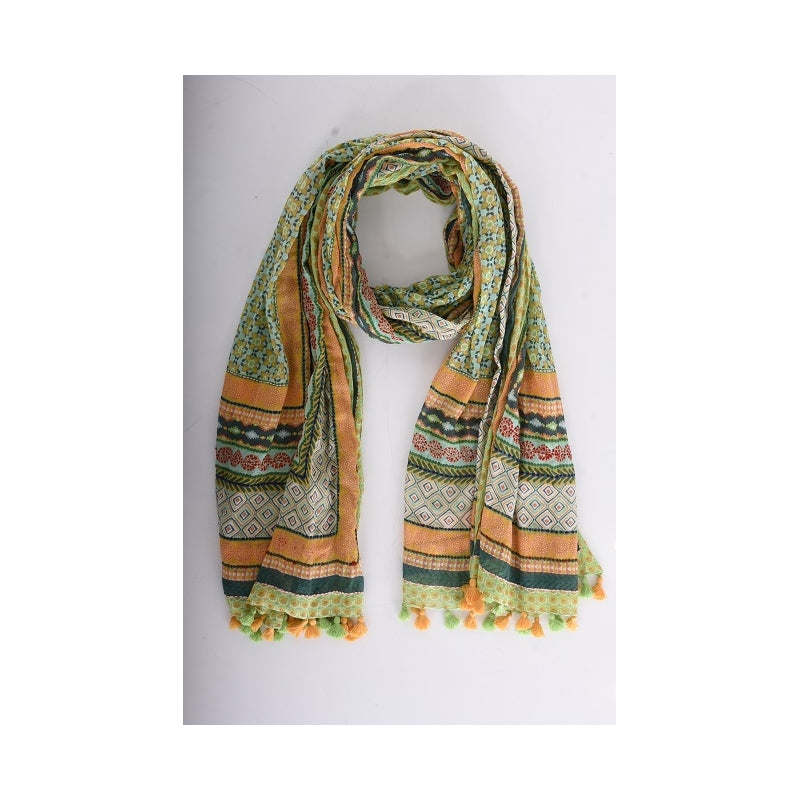Cotton Scarf Embroidered and Tassels - 66208